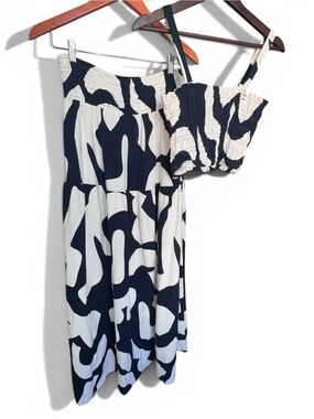 PAPER HEART Women’s Navy & White Maxi Skirt and cropped top set- Smocked Waist